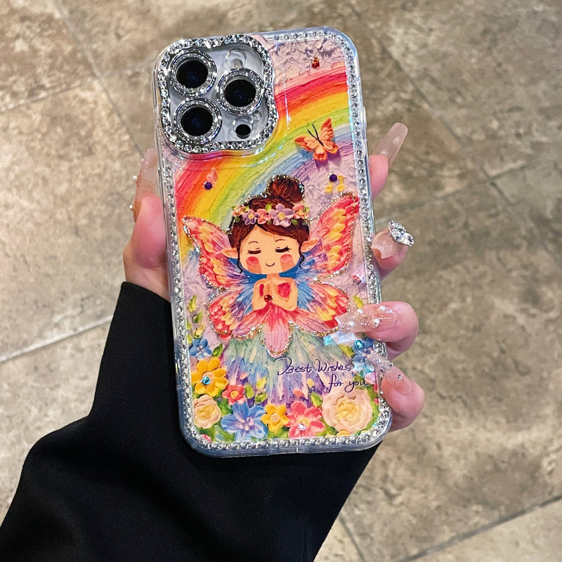 新しいフラッシュドリルのフレームの青い携帯のケースはiphone16 proの油絵15 14 13高級12の全包に適用されます。|undefined