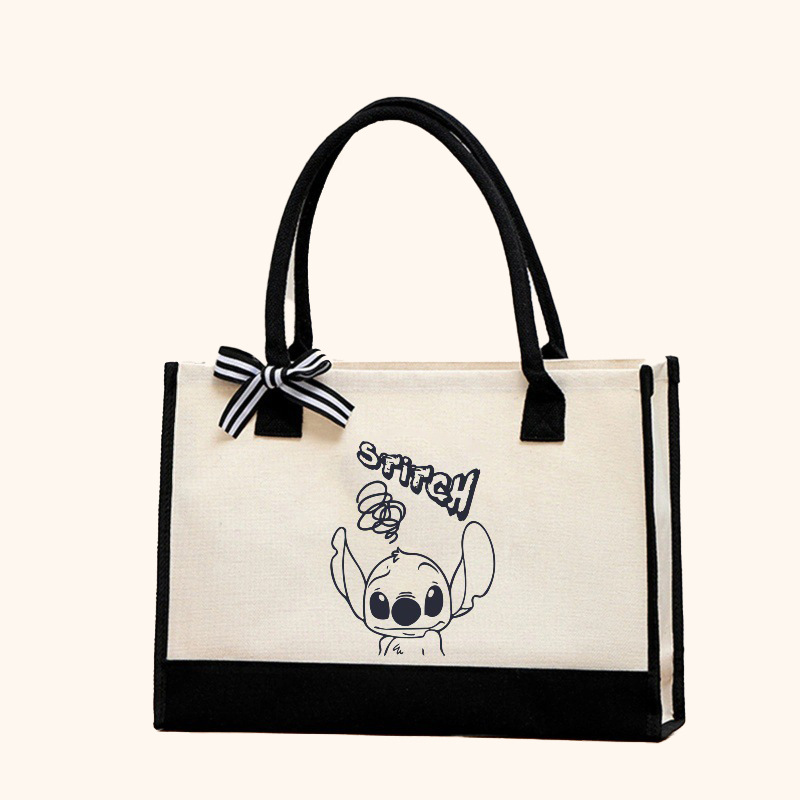 Bolso Tote con estampado de patrón Stitzi de moda en contraste transfronterizo Bolso de hombro doble en blanco y negro de gran capacidad Arte de alta gama