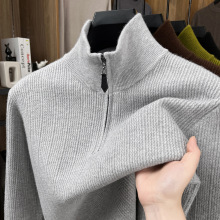 2025冬季高端立领针织加厚男青年半拉链提花时尚休闲百搭潮流毛衣