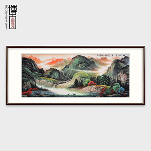Hand-Painted Landscape Painting by Chinese Painting Masters, New Chinese Style Living Room Decoration Painting, Office Hanging Painting, Background Wall, Wealth-Attracting Mural
