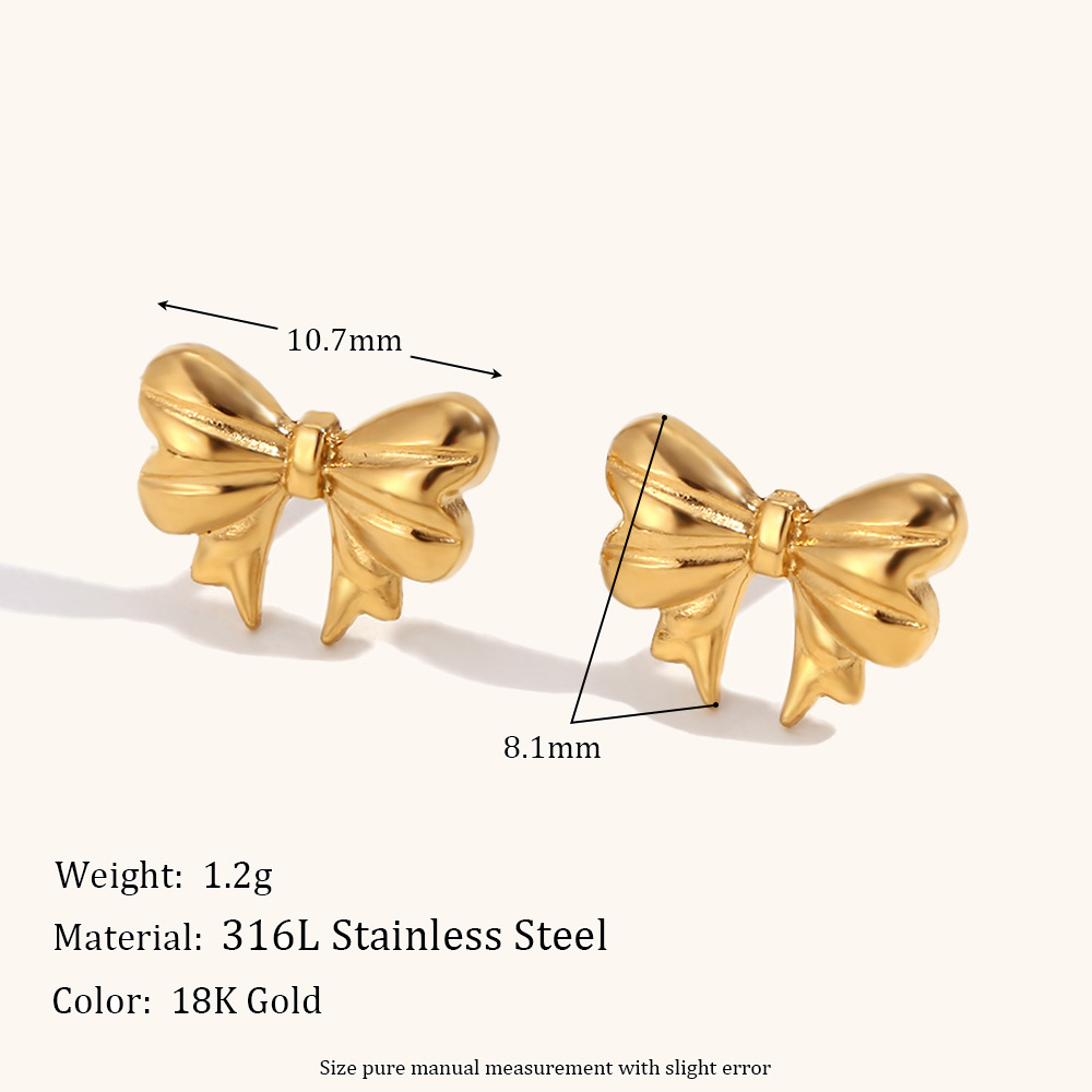 316L Stainless Steel  18K Gold Plated Elegant Bow Knot Earrings Necklace display picture 3