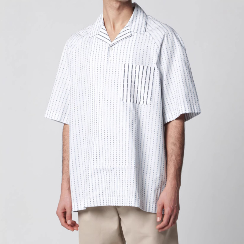 European and American Striped Short-Sleeve Shirt for Men, Loose Retro Casual Turn-Down Collar Cardigan T-Shirt Top, Foreign Trade Cross-Border Men's Clothing