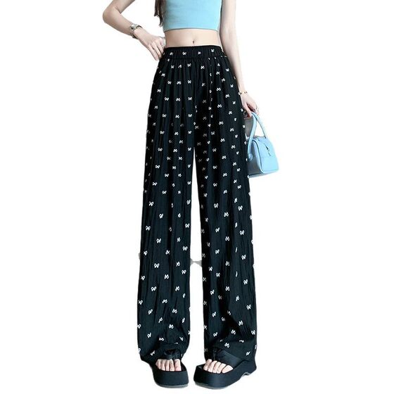 Korean Style Butterfly Ice Silk Yamamoto Pants Women's Summer Thin Lazy Style Straight Pants High Waist Dipped Casual Wide Leg Pants