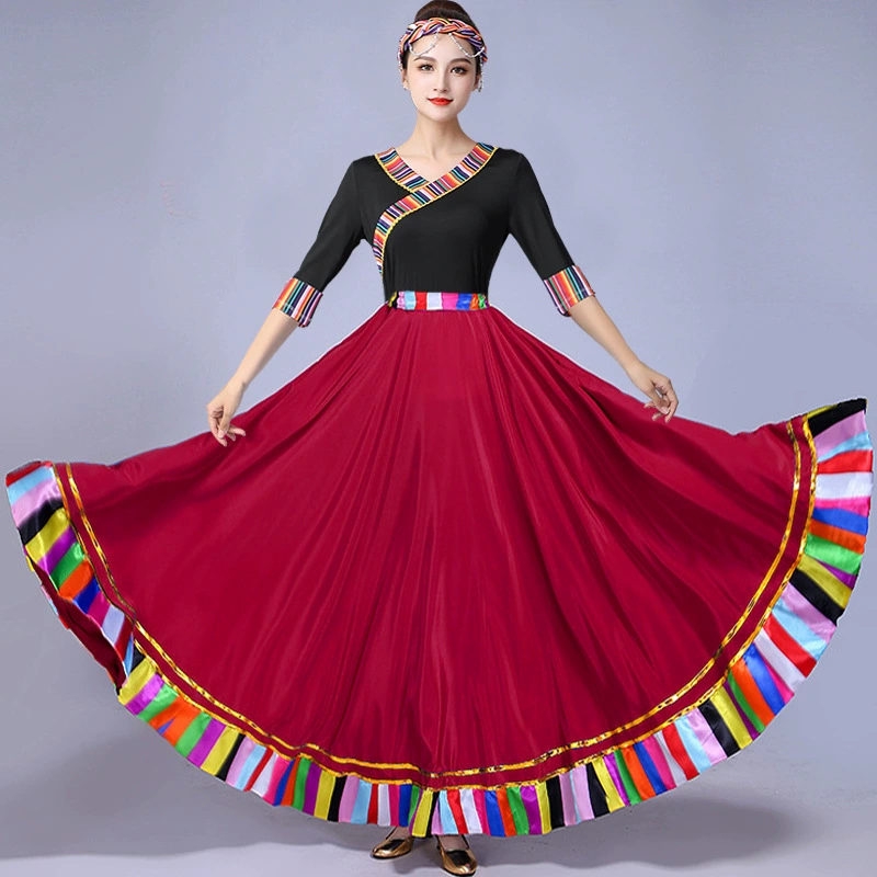 Тибетские танцевальные костюмы, костюмы, широкие танцы, юбки, юбки, юбки, длинные юбки, длинные юбки, национальные танцевальные костюмы для женщин