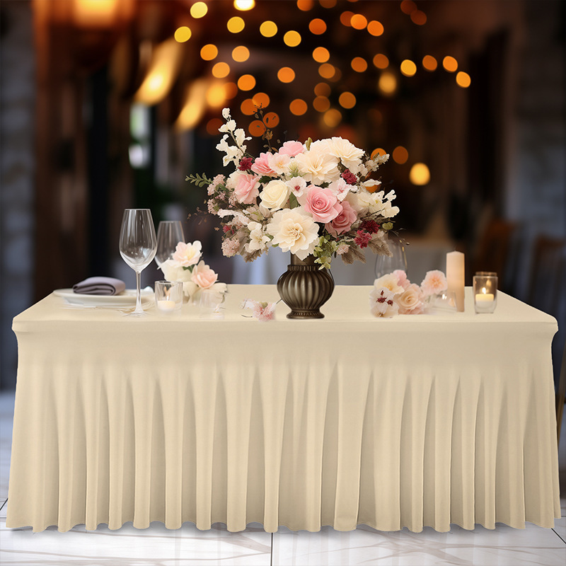 クロスボーダー抗シワポリエステル全囲弾性テーブルクロスセット結婚祝い宴会長方形スカート会議事務テーブルクロス|undefined