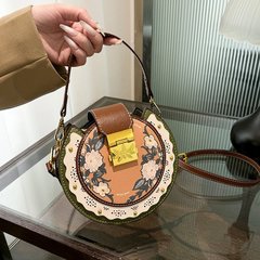 女生生日禮物高級感小眾設計印花小圓包女可愛圓餅包單肩斜挎包