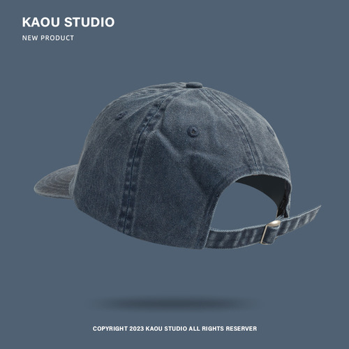 Vintage Washed Denim Duckbill Hat for Women Korean Style Face-Smoothing Wide Brim Sun Hat Fashion Embroidered Trendy Hat for Men Baseball Cap