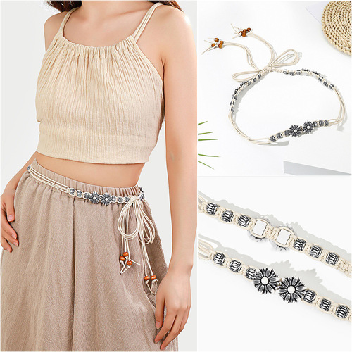 Vintage Bohemian Belt Decor, Yunnan Ethnic Style Woven Belt for Women's Dresses, Fitted Waist Rope, Wholesale