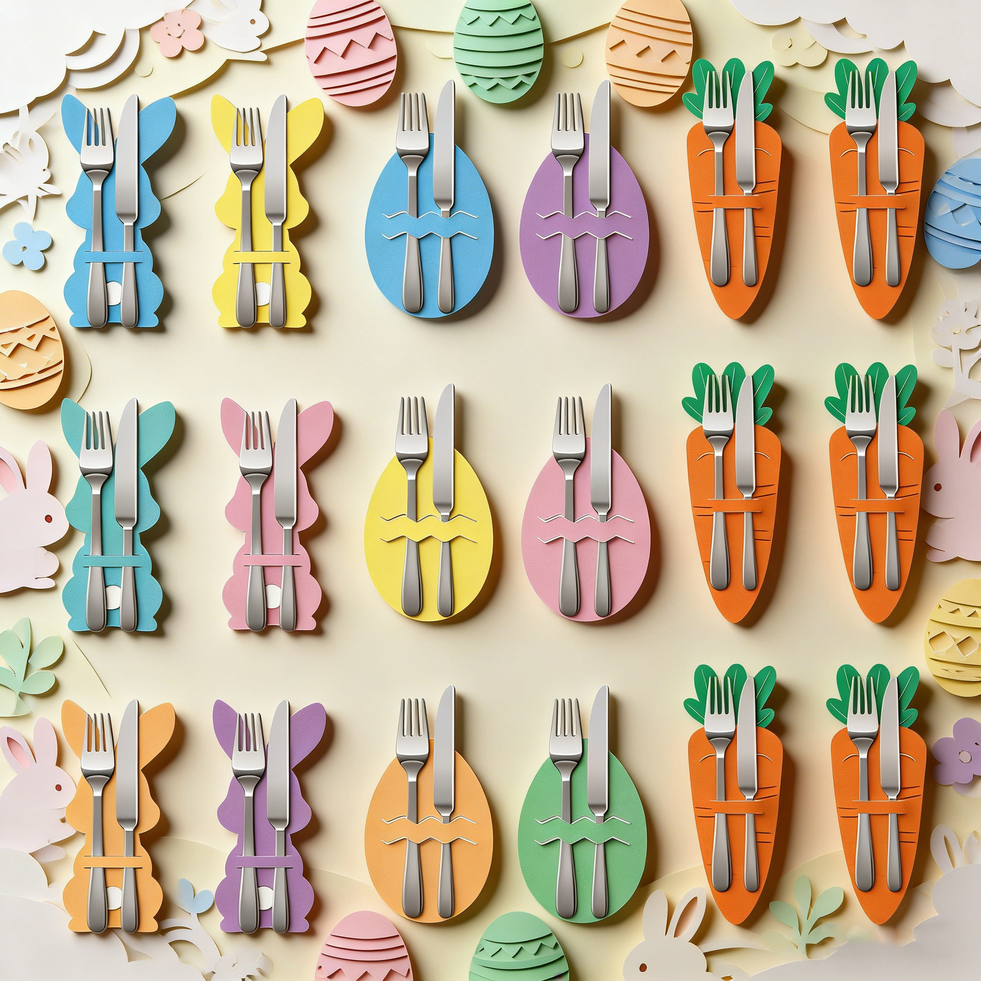 Cross-Border New Easter Table Decoration Rabbit Carrot Egg Paper Cutlery Set Party Supplies