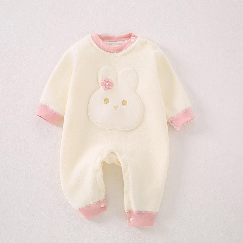 婴儿衣服秋冬加绒男女宝宝一体绒保暖奥粒绒无骨连体衣中厚婴幼儿