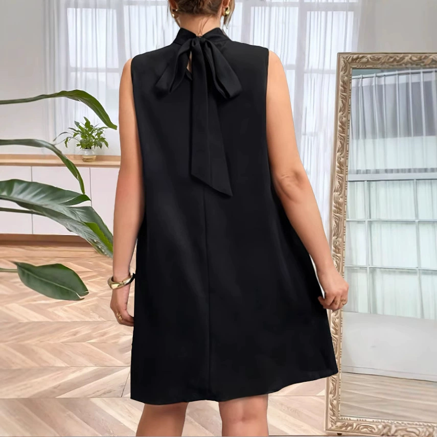 Черное платье с объемной конструкцией для отдыха, европейский стиль, slim fit