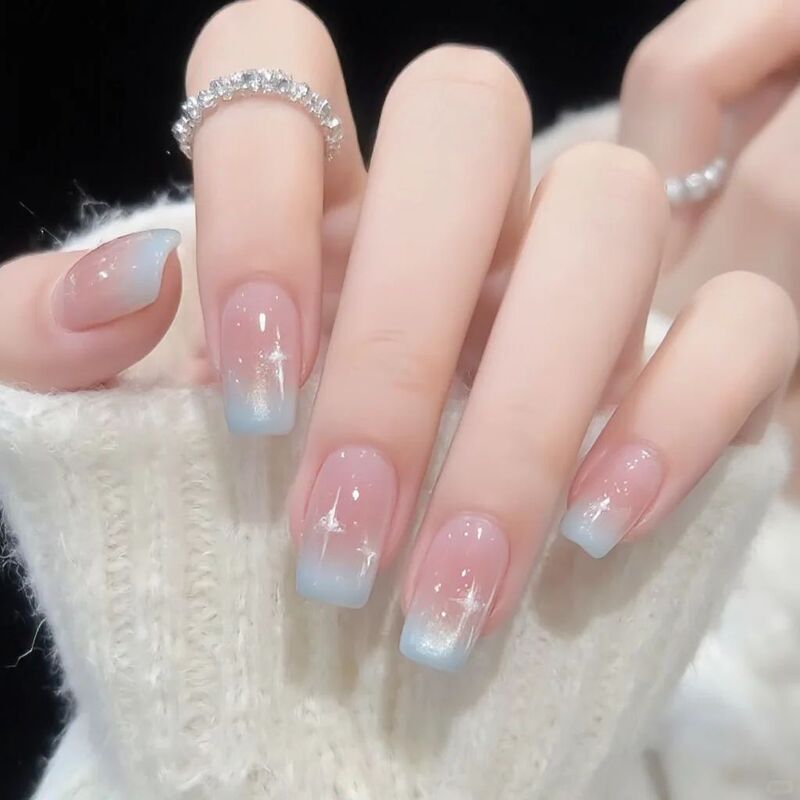 Nude pink cat-eye French-style, gentle blush-colored, detachable nail stickers for easy application and removal, designed for cross-border sales