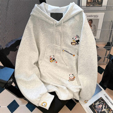 韩系学院风可爱小熊猫刺绣卫衣女冬季加绒加厚高级感连帽上衣外套