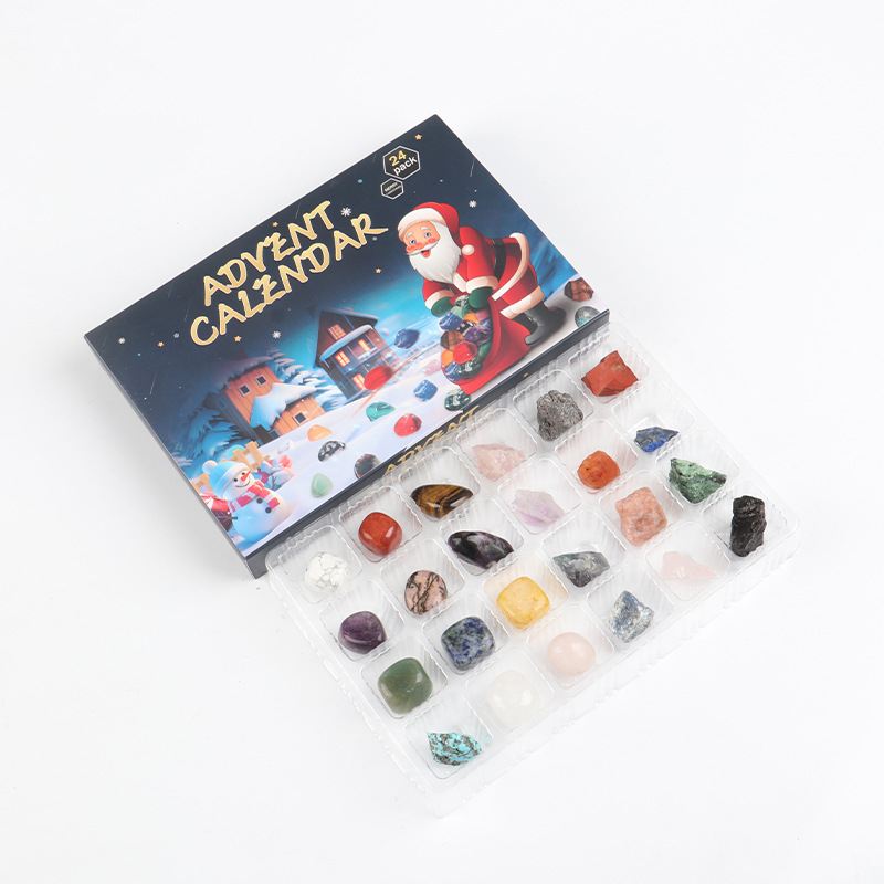 Cross-border bestseller 24-grid natural crystal rough stone rolling stone mineral specimen heart-shaped hexagonal column blind box Christmas gift set