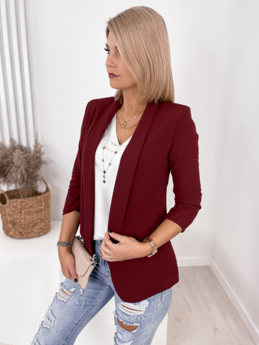 Women's Simple Style Solid Color Pocket Patchwork Placket Coat Blazer display picture 2