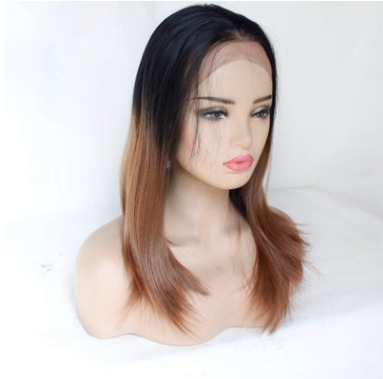 Europa y América de moda negro gradiente castaña pelucita de fibra química delantera encaje cubierta de cabello LW0179