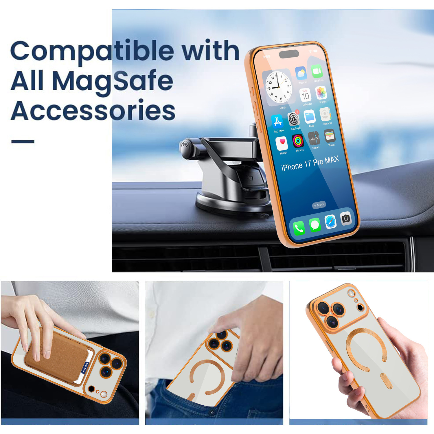 Neue magnetische Hülle im CD-Design mit Kartenhalter für iPhone 17 Pro Max, stoßfeste Hülle für alle iPhone-Serien_voghion.com