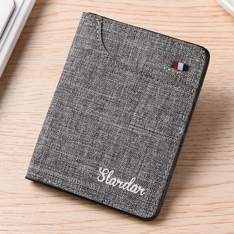 Vertical Canvas Small Wallet Men's College Students Simple Thin Japanese Style Wallet Mini Small Wallet Trendy Brand Denim