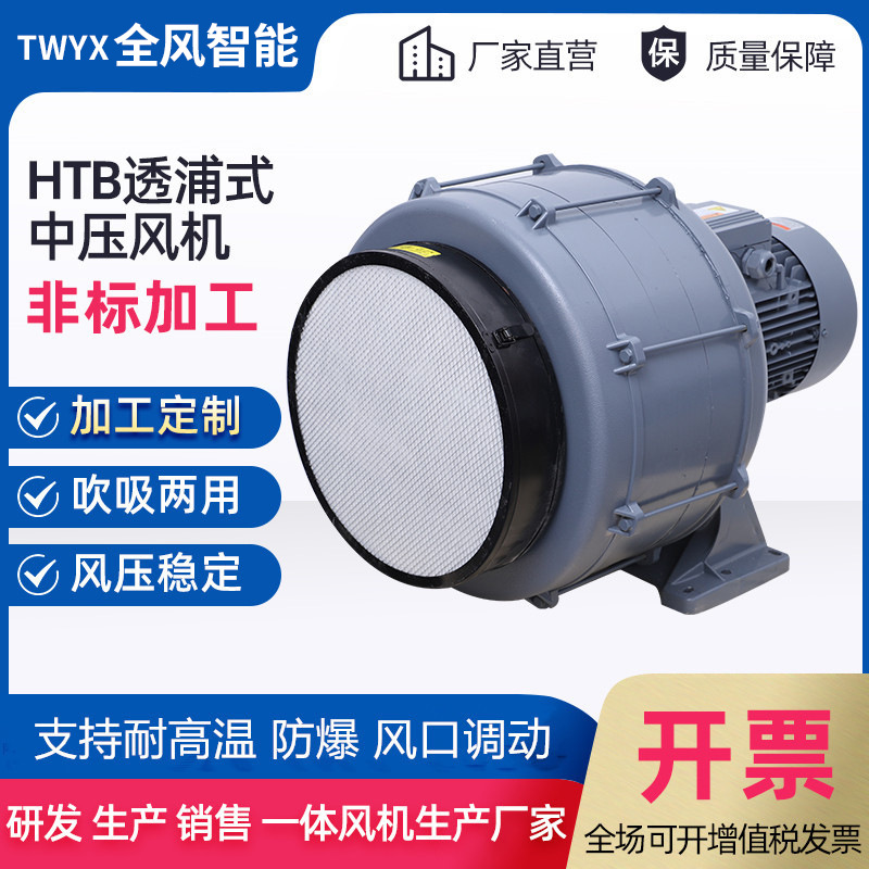 热能燃烧机用多段中压风机HTB100-102 0.75kw 透浦式鼓风机送风机
