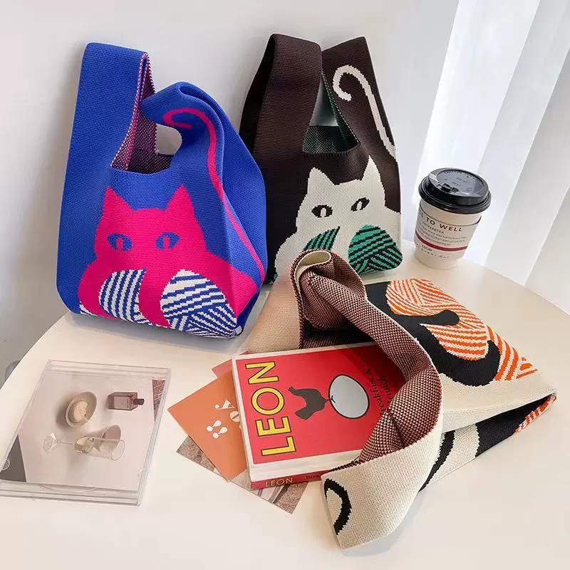 结婚满月生日宴会大容量粉色爱心手提包伴手礼背心包简约针织包女