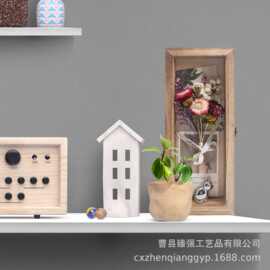 立体实木干花展示盒阴影亚麻纪念图片门票收纳盒干花标本镂空摆台