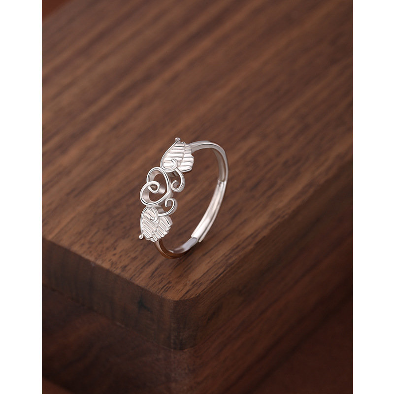 TEMU transfronterizo nuevo anillo de ala de ángel de plata esterlina 925 con forma de corazón abierto para mujeres anillo ajustable joyas retro