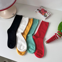 日系粗線中筒襪ins潮白色秋冬運動襪純色韓國加厚女襪多巴胺彩色