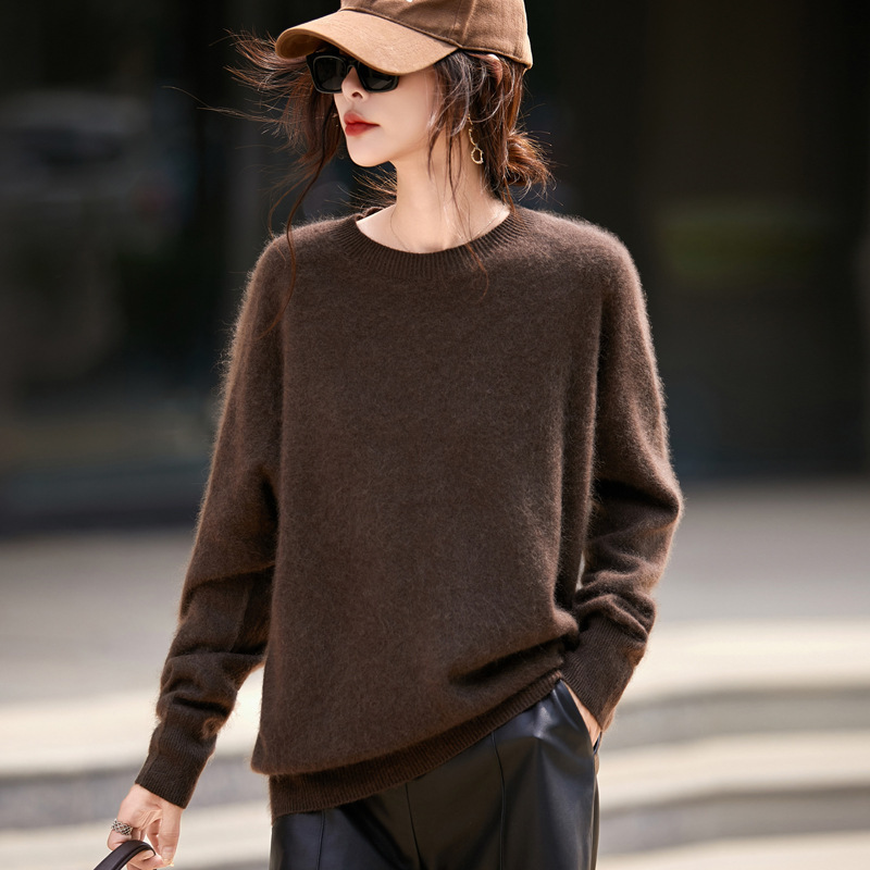 Lazy Style Women's Loose Round Neck Knit Sweater Autumn and Winter Heavy-Duty New Women's Clothing Top Base Layer