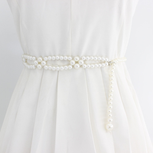 Hook Pearl Belt Women's Dress Hanfu Accessories Slim Waist Chain Elegant Elastic Elastic Waistband Three Types