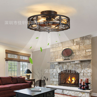 Amazon cross-border supply industrial fan lamp antique iron invisible fan lamp dining room bedroom 110v American style