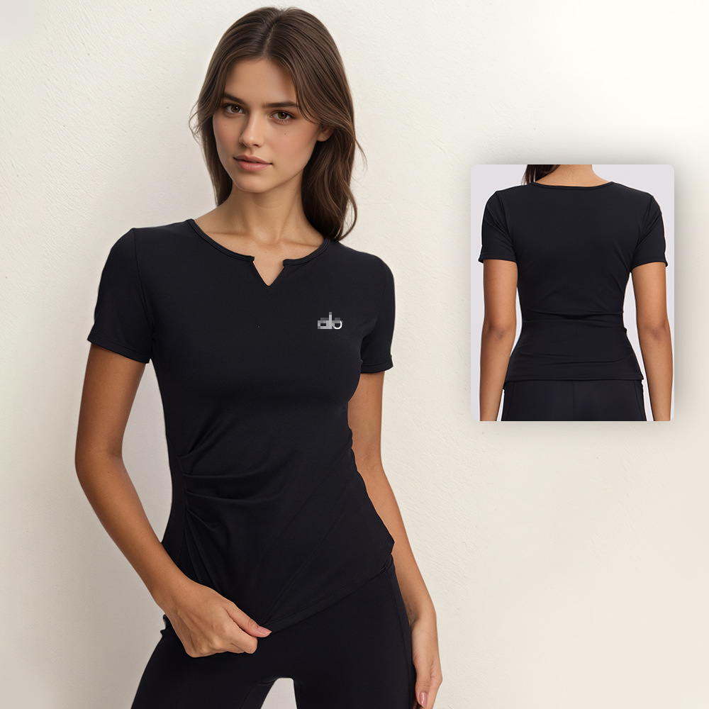 Alo Same Style Sports T-Shirt Summer Yoga Fitness Pilates Short-Sleeved Running Quick-Drying Slimming Look Pure Color Top