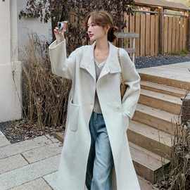 高级感双面羊绒羊毛大衣女秋冬毛呢外套2025新款女装系带长款呢子