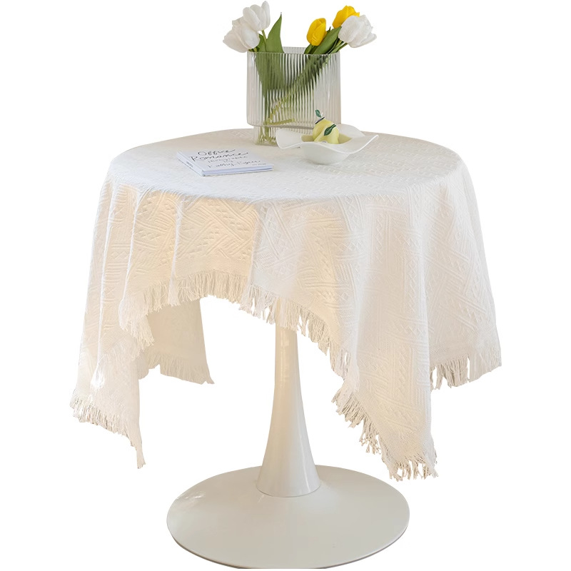 Topa de mesa blanca ins estilo nórdico mesa redonda tela cuadrada de almohadilla de alta calidad tela de mesa de comedor lujosa francesa tela de fondo