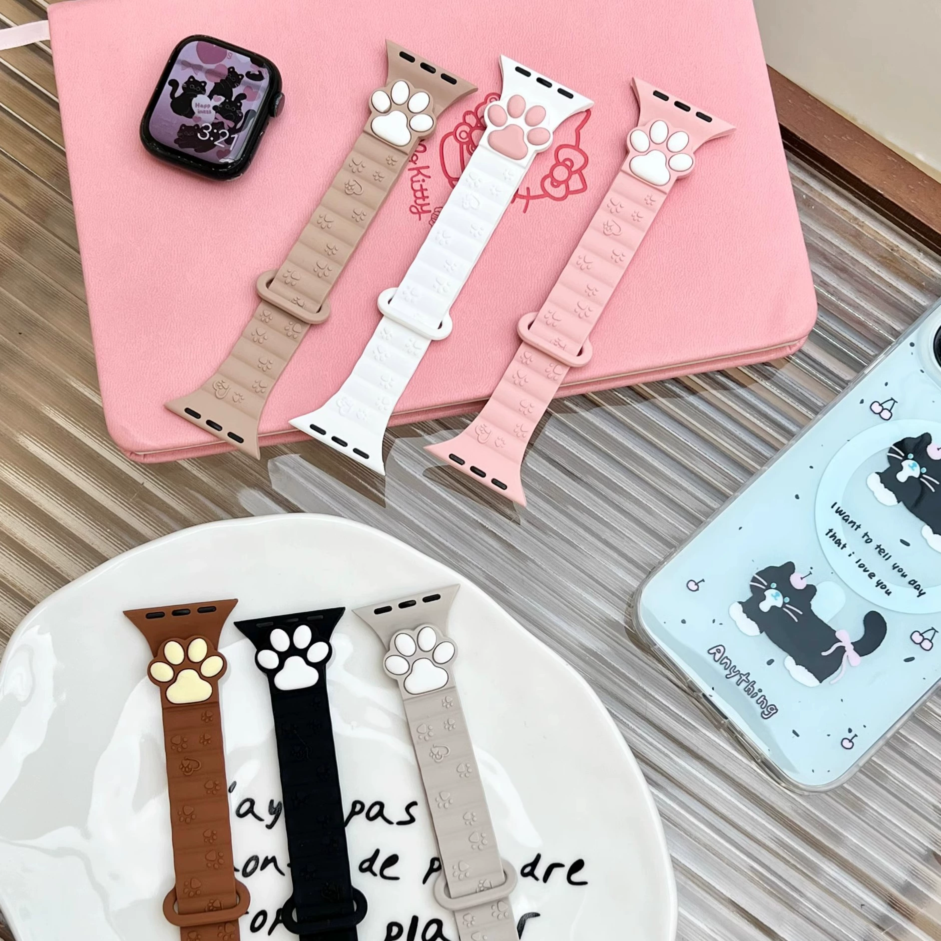Милый трёхмерный котик коготь силиконовый ремешок для часов подходит к Apple Watch с поколением watch SE женщины