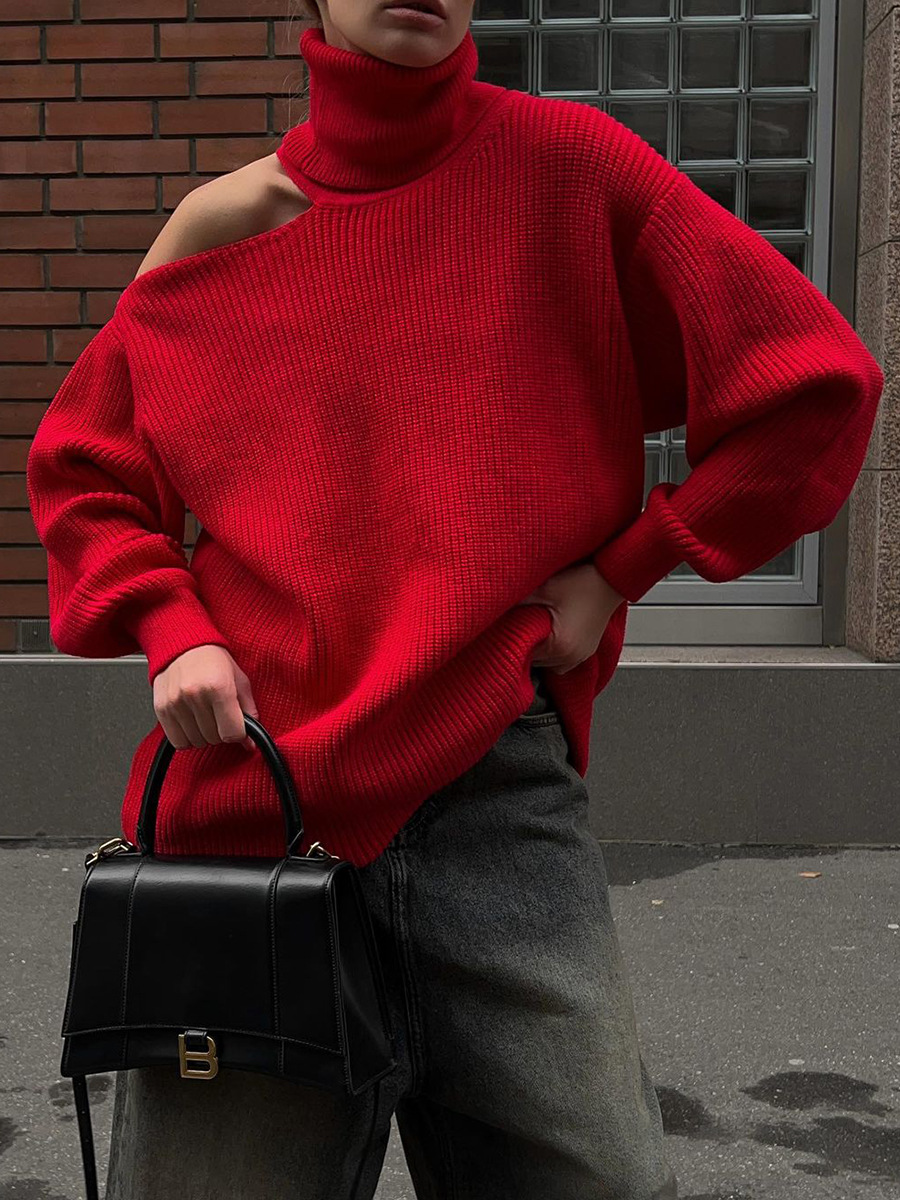Transfronterizos de cuello alto suéter de hombro abierto para mujeres Europa y los Estados Unidos otoño y invierno Inwind de moda hoodie suéter suelto para mujeres