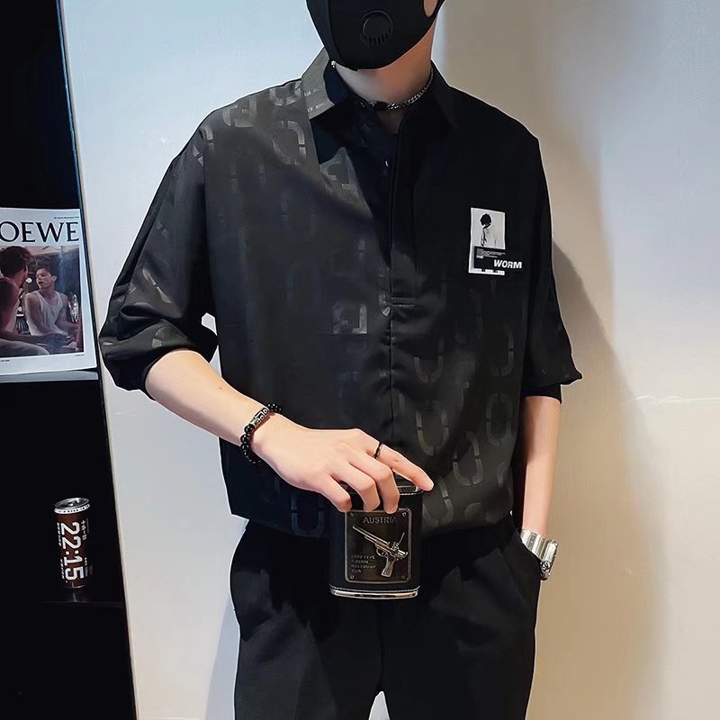 Camisa casual de manga corta retro japonesa para niños, camisa de herramientas asimétrica delgada de verano