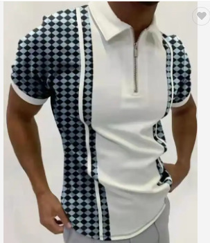 Comercio exterior europeo y americano primavera nueva moda casual popular impresión polo camiseta con cremallera hombres envío gratis
