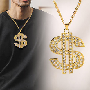 Europe and the United States cross-border trend Tuhao gold dollar jewelry hip-hop big dollar necklace diamond rhinestone $sweater chain wholesale