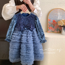 韩系童装公主裙女童高端礼服2025新款加绒冬季时髦重工网纱连衣裙