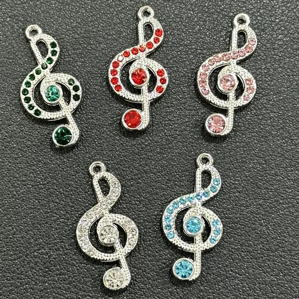 Cross-Border New Handmade DIY Jewelry Accessories, Rhinestone Musical Note Necklaces, Earrings, Pendants, Vintage Pendant Accessories Wholesale