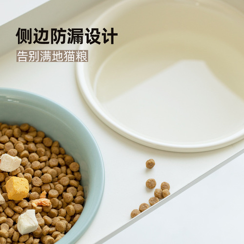 Ceramic cat bowl, cat food bowl, tall cat food bowl, anti-knock over dog bowl, large capacity drinking bowl, double bowl, cervical vertebra protection