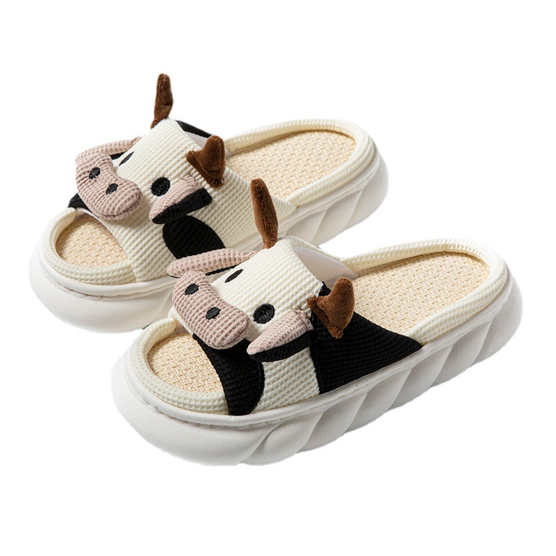 Summer Linen Slippers Thickened Bottom Dung Feeling Cute Home Four Seasons Household Couple Soft Bottom Sweat-Absorbing Non-Slip Slippers