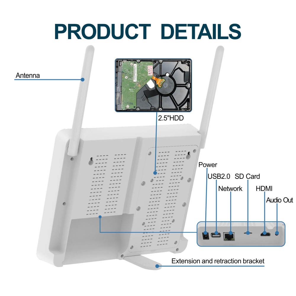 2-Megapixel 4-Kanal drahtloses WIFI-PTZ-Sicherheitskamerasystem mit bidirektionaler Audiofunktion und Monitor-Set