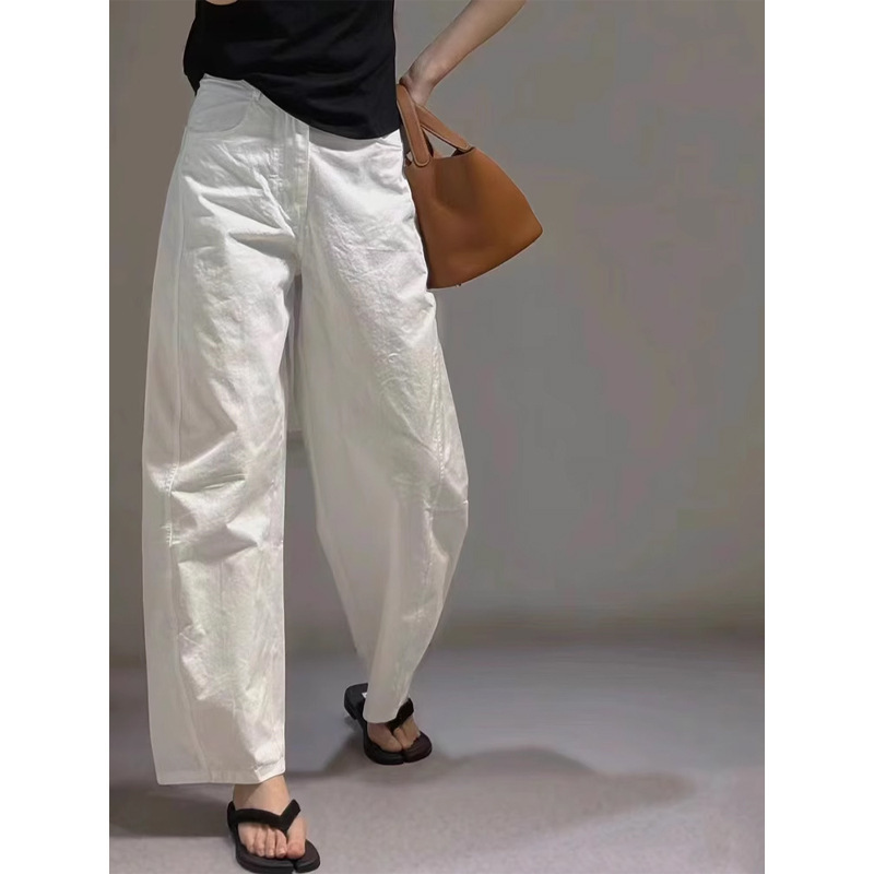 French High-end Sense Three-dimensional Tailored Gallery-shaped Cropped Pants Small Fashionable Sense Frying Street White Washed Cotton Sickle Pants