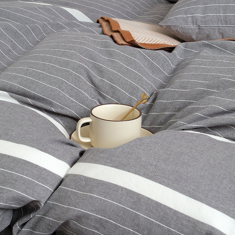 Nude Pure Knitted Cotton Bedding Set Ultra Soft Striped Four Piece_voghion.com