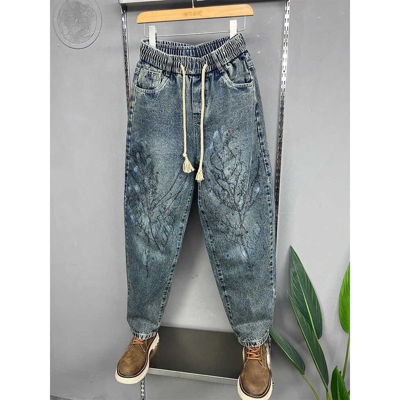 牛仔裤男2024秋季新款潮流宽松美式复古泼墨做旧潮牌痞帅直筒长裤