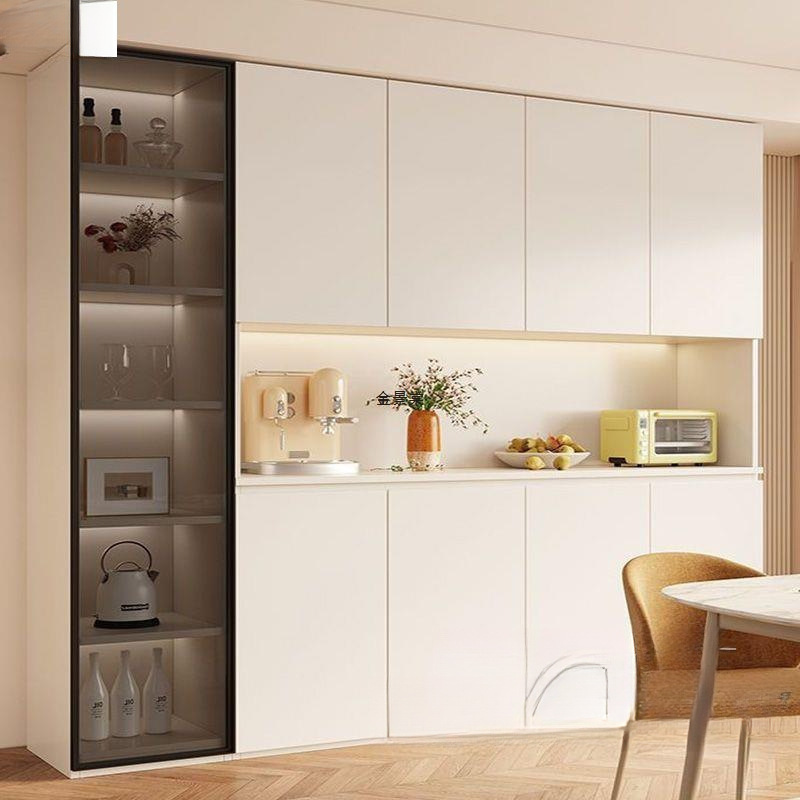 Solid Wood Sideboard Against the Wall Integrated Living Room Dining Room Storage Cabinet Cream Light Luxury Kitchen Cabinet Wine Cabinet Tea Cabinet