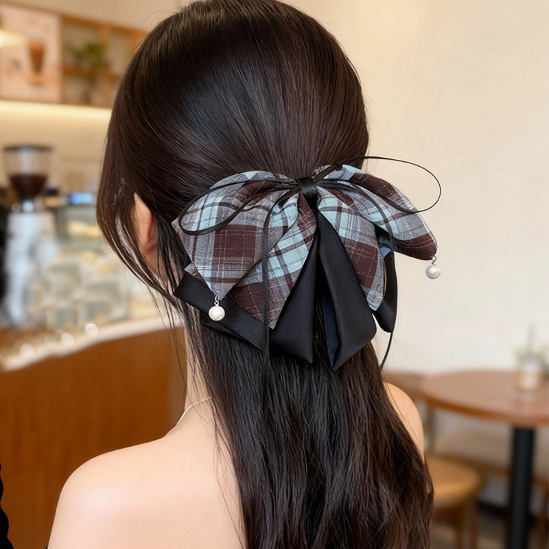 337 заколка для хвоста в клетку в кофейную клетку