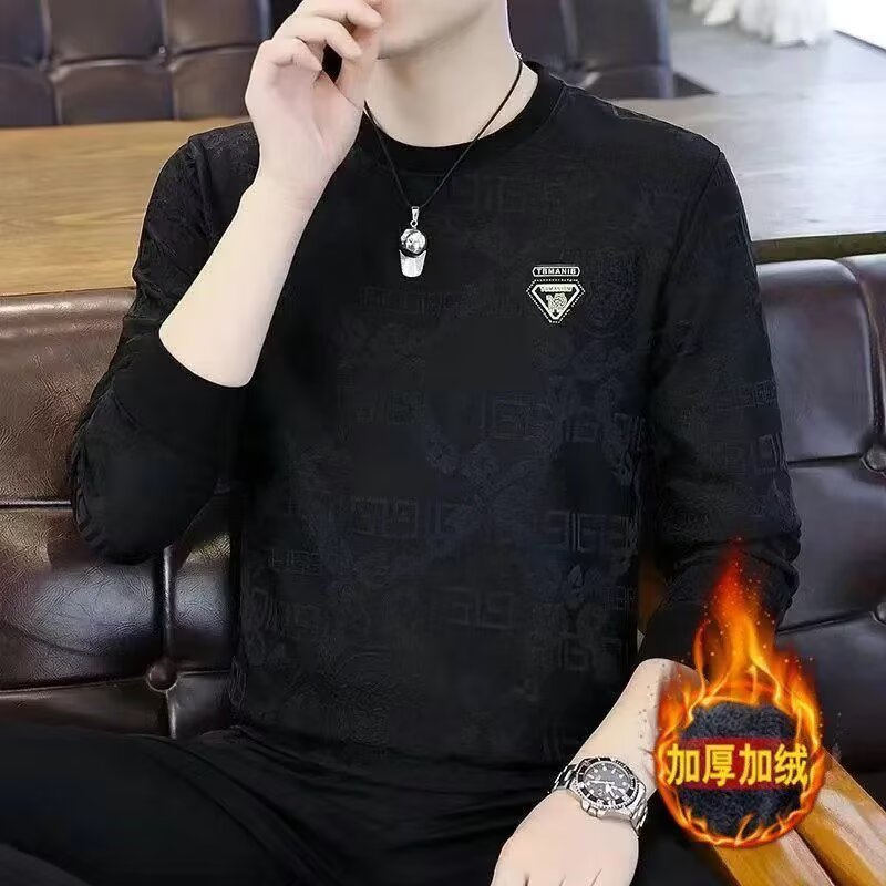 2025 otoño invierno camiseta Jacquard suelta nueva camiseta de cuello redondo camiseta de tendencia para hombres camiseta de manga larga