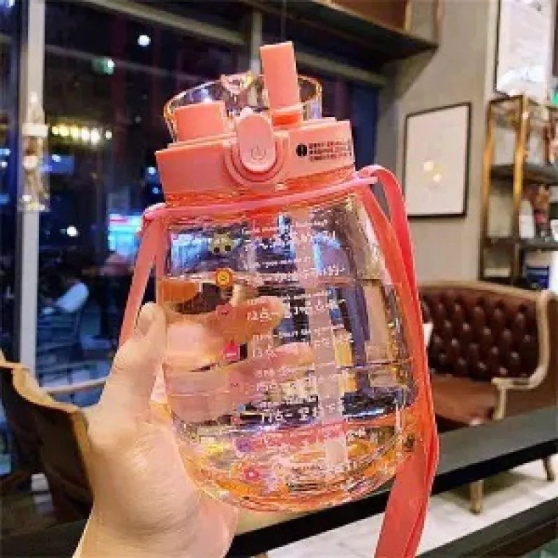大容量塑料水杯网红布丁学生大肚杯儿童可爱便携卡通双饮吸管杯|undefined